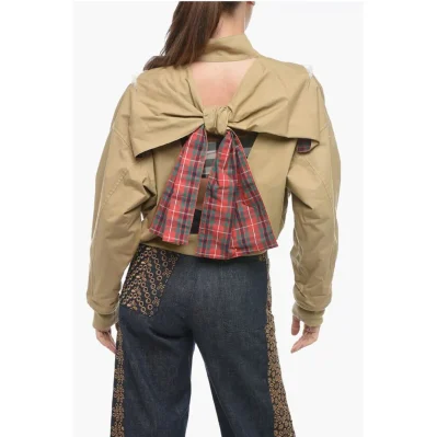 Bare Back Cotton Bomber Jacket with Cut-outs