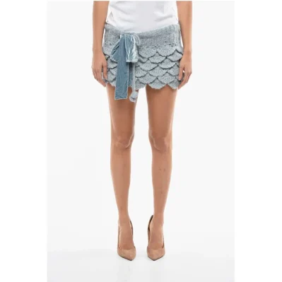 Wool Ruffled Mini Skirt with Self-tie Detail