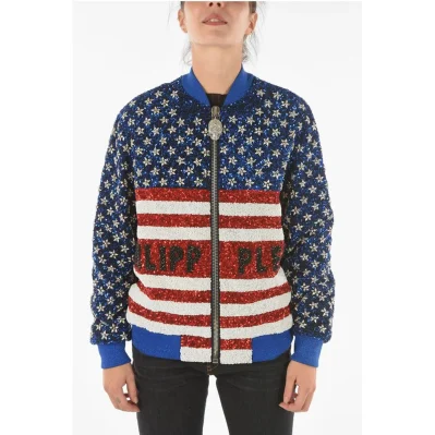 COUTURE All-Over Sequine and Crystal AMERICA Bomber Jacket