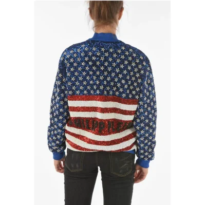 COUTURE All-Over Sequine and Crystal AMERICA Bomber Jacket