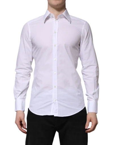 White Cotton GOLD Long Sleeve Men Dress Shirt