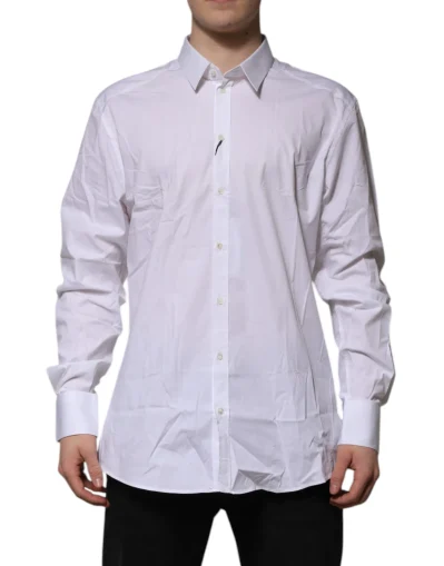 White Cotton GOLD Long Sleeves Dress Shirt