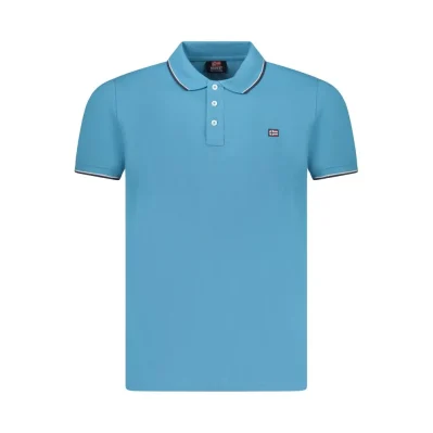 Blue Cotton Men Polo Shirt