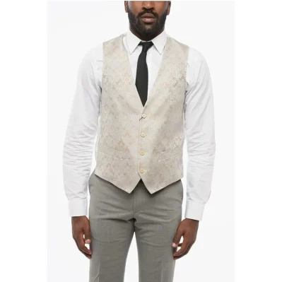 Embroidered Silk Blend Vest 4 Buttons