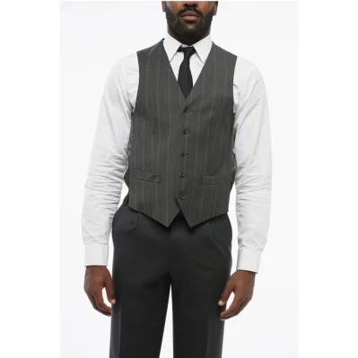 CC COLLECTIO Striped 5 Buttons REFINED Wool Blend Vest