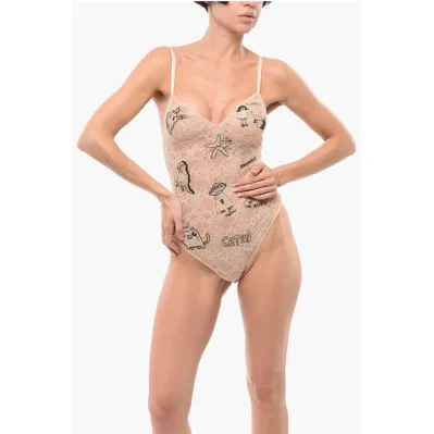 Lace Bodysuit with All-Over Embroideries