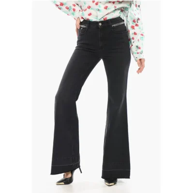 Stone Washed Bootcut Denims with Chain Details 33cm
