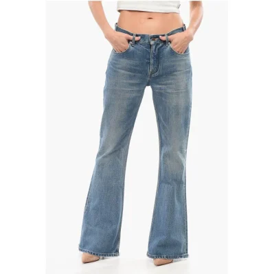 Mid Washed Bootcut Denims with Fringed Hem 30cm