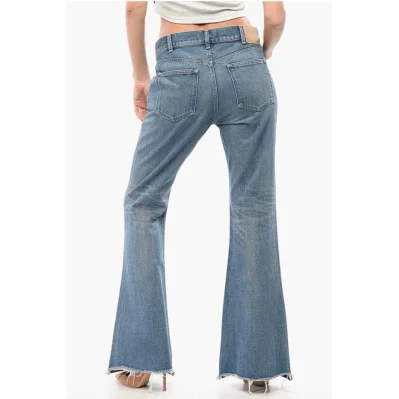 Mid Washed Bootcut Denims with Fringed Hem 30cm