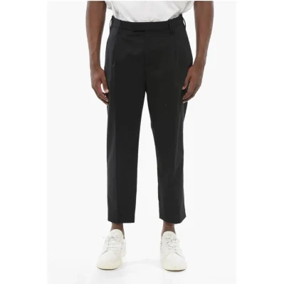 Double-Pleated Slim Fit Pants with Belt Loops