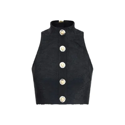 BUTTONED HLTNK BOUCLETTE BAROQUE TOP
