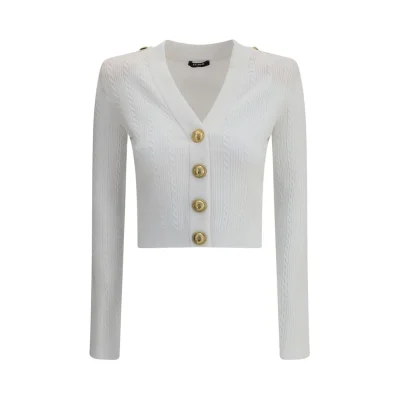 LS BUTTONED V-NECK TORSADE KNIT CARDIGAN