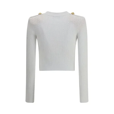 LS BUTTONED V-NECK TORSADE KNIT CARDIGAN