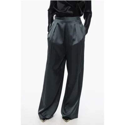 Satin Palazzo Pants with Double-Pleats