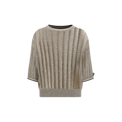 Openwork knit pattern Sweater with sequins