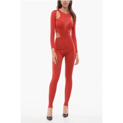Sheer Effect Stirrup Jumpsuit with Cut-Out Details