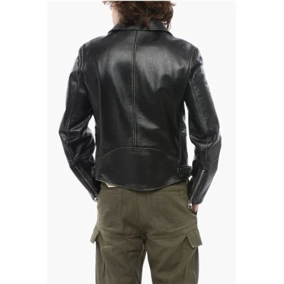 Vintage Effect Leather Biker Jacket