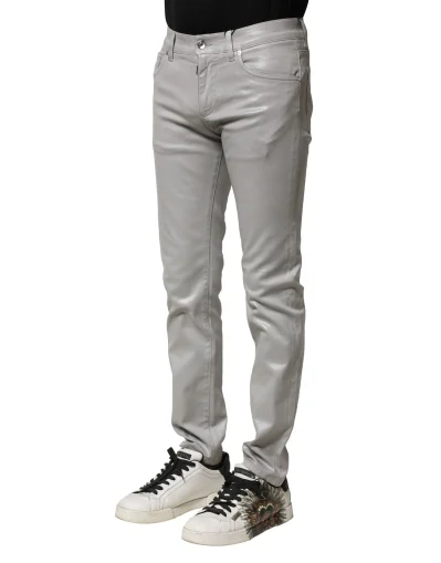 Light Gray Cotton Slim Fit Men Denim Jeans