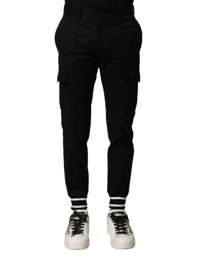 Black Cotton Cargo Joggers Men Pants