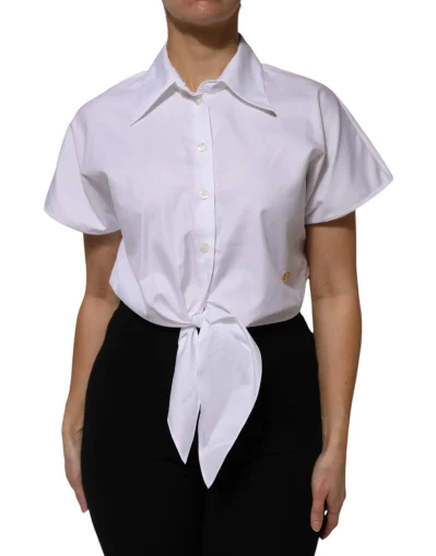 White Jacquard Cotton Collared Shirt Top