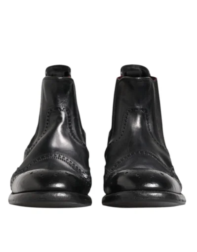 Black Leather Ankle Boots Slip On Shoes