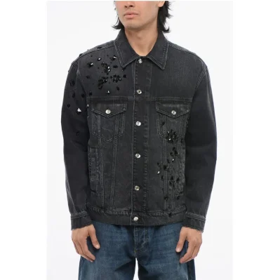 Vintage Detailed Denim Jacket with Rhinestones