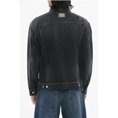 Vintage Detailed Denim Jacket with Rhinestones