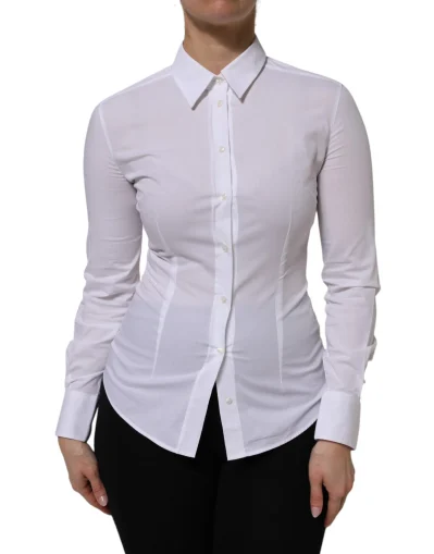 White Cotton Collared Long Sleeves Top Shirt