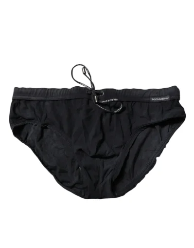 Black Drawstring Men Beachwear Brief Swimwear