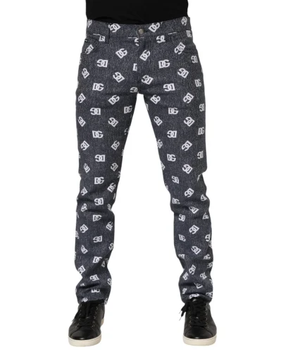 Dark Gray Logo Cotton Skinny Slim Denim Jeans
