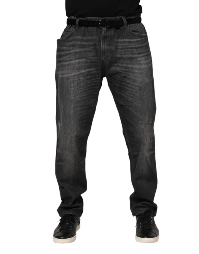 Gray Washed Cotton Loose Denim Jeans