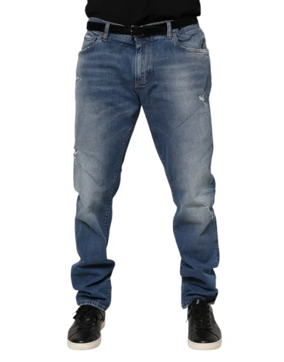 Blue Washed Cotton Logo Plaque Denim Jeans