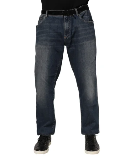 Blue Cotton Logo Plaque Slim Denim Jeans