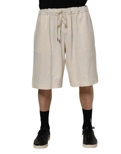 Ivory Cotton Men Bermuda Sweatshorts Shorts