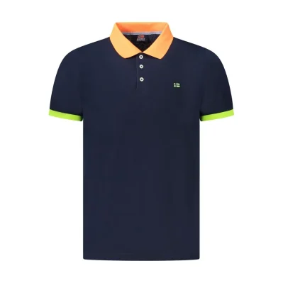 Blue Cotton Men Polo Shirt