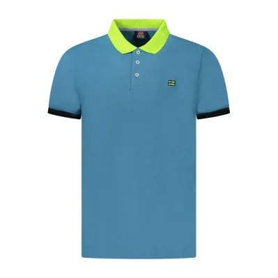 Blue Cotton Men Polo Shirt
