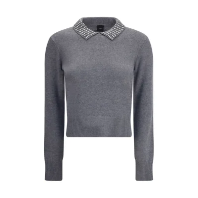 Rhinestone-decorated collar Sweater
