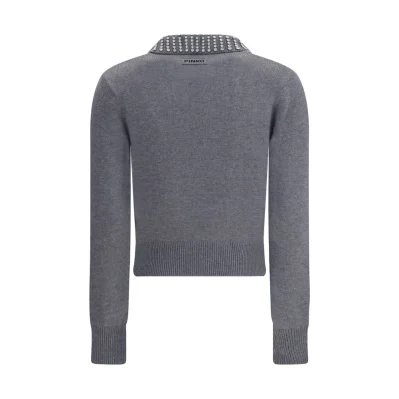 Rhinestone-decorated collar Sweater