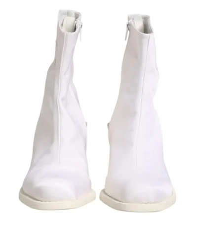 White Square Heel Zip Ankle Boots Shoes
