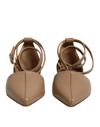 Beige Leather Pointed Toe Sandals Ballet Flat Shoes