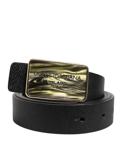 Black Leather Classic Metal Logo Buckle Belt