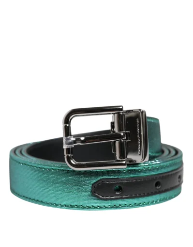 Green Black Polyester Metal Buckle Belt