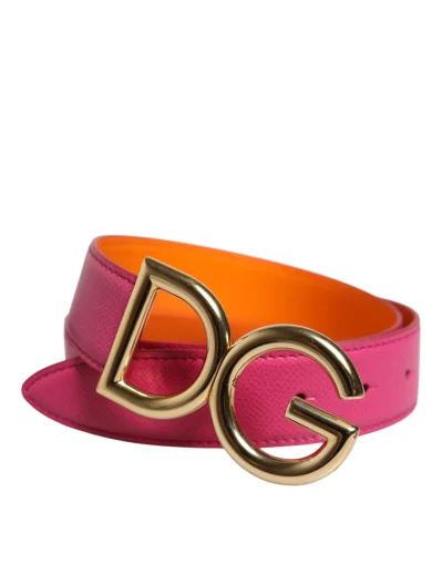 Pink Orange Calfskin Leather Reversible Belt