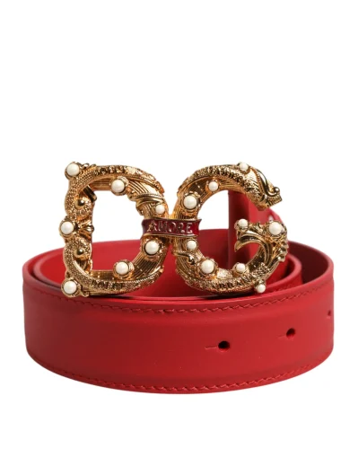 Red Leather Gold DG Amore Metal Buckle Belt