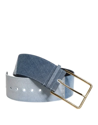 Two Tone Blue Denim Gold Metal Buckle Belt