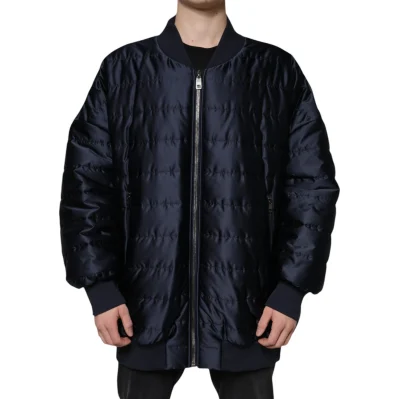 Dark Blue Quilted Full Zip Bomber Jacket