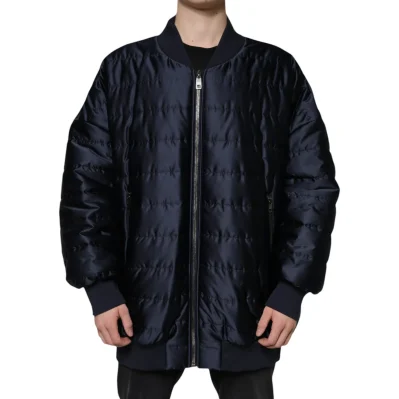 Dark Blue Quilted Full Zip Bomber Jacket