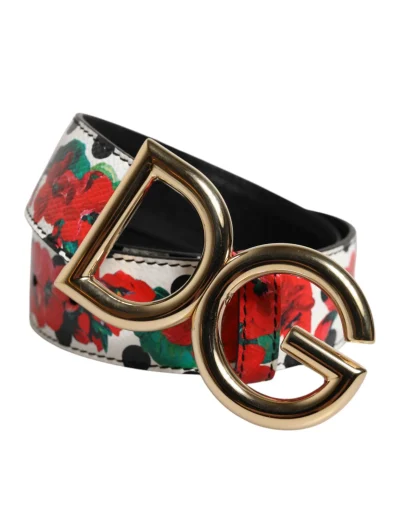 White Floral Reversible DG Logo Buckle Belt