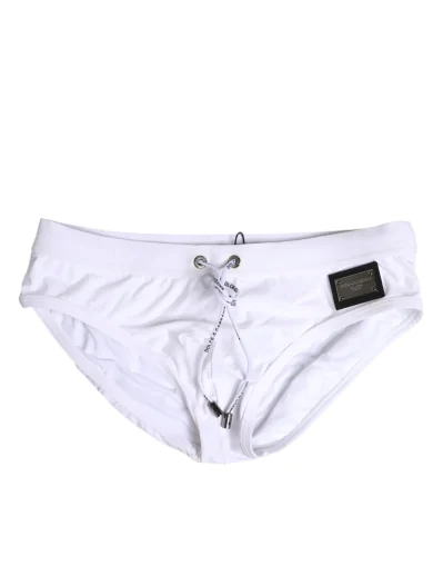 White Logo Drawstring Beachwear Brief Swimwear