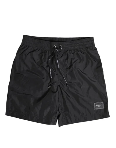 Black Drawstring Beachwear Shorts Swimwear